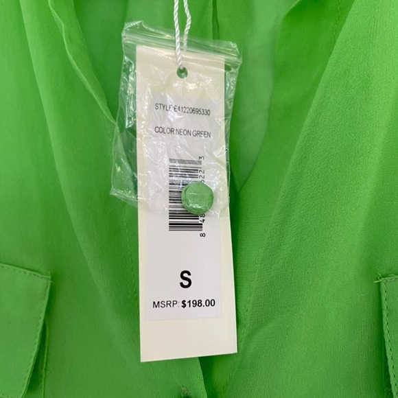 Erin Fetherston Neon Vibrant Green Button-Up Silk Blouse NWT Sz Small - Picture 6 of 11
